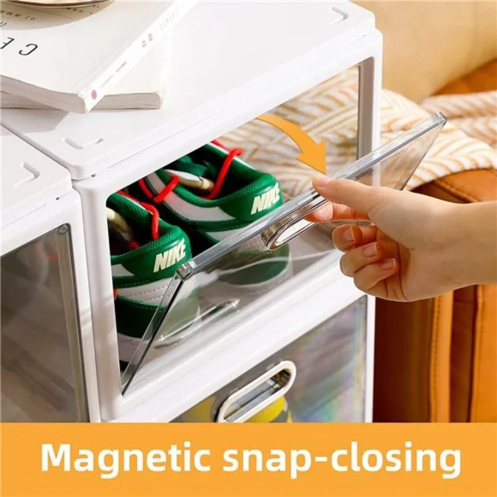 Set of 8 Foldable Shoe Storage Box, 4 Layers Stackable Shoe Organizer